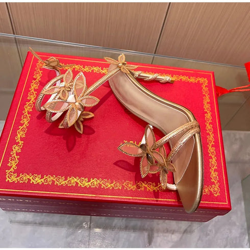 Elegant Crystal-Embellished Gladiator Sandals with Butterfly Detail for Summer Parties and Prom